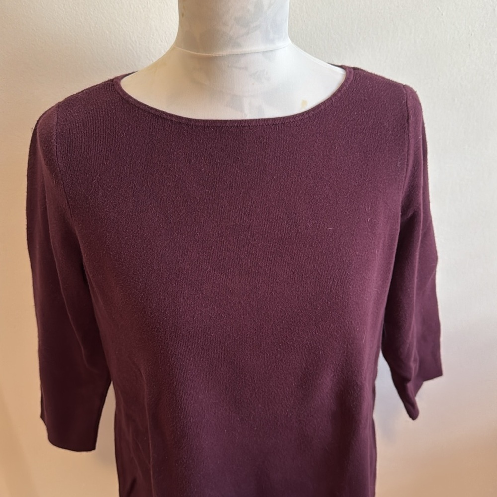 Chico’s Raspberry Ribbed Elbow Sleeve Ribbed Boat Neck Tunic Pullover - Picture 2 of 5